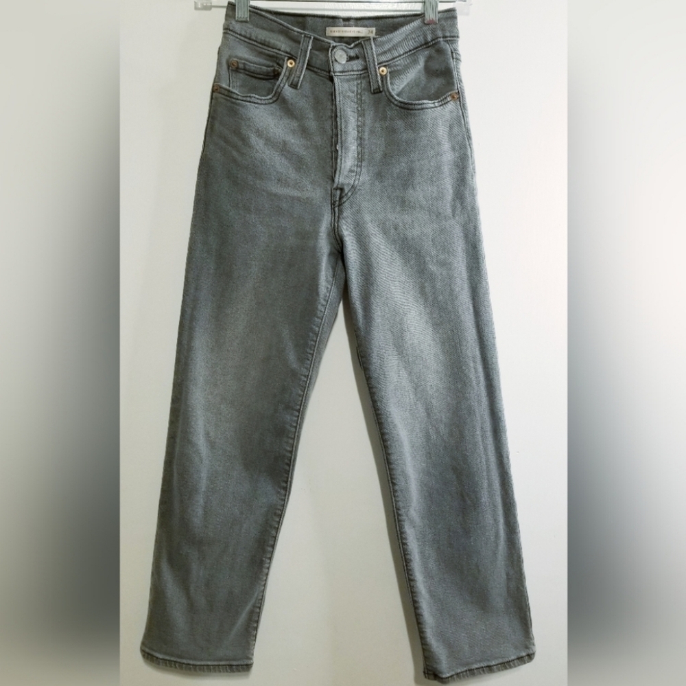 LEVI'S Ribcage Straight Ankle Gray Buttonfly High Rise Jeans - Picture 2 of 12